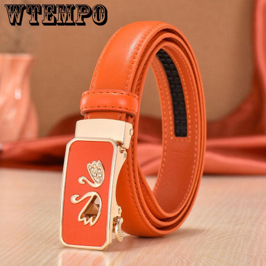 Genuine Leather Belts for Women Automatic Buckle Waist Belt for Jeans Pants Designer Waist Belt