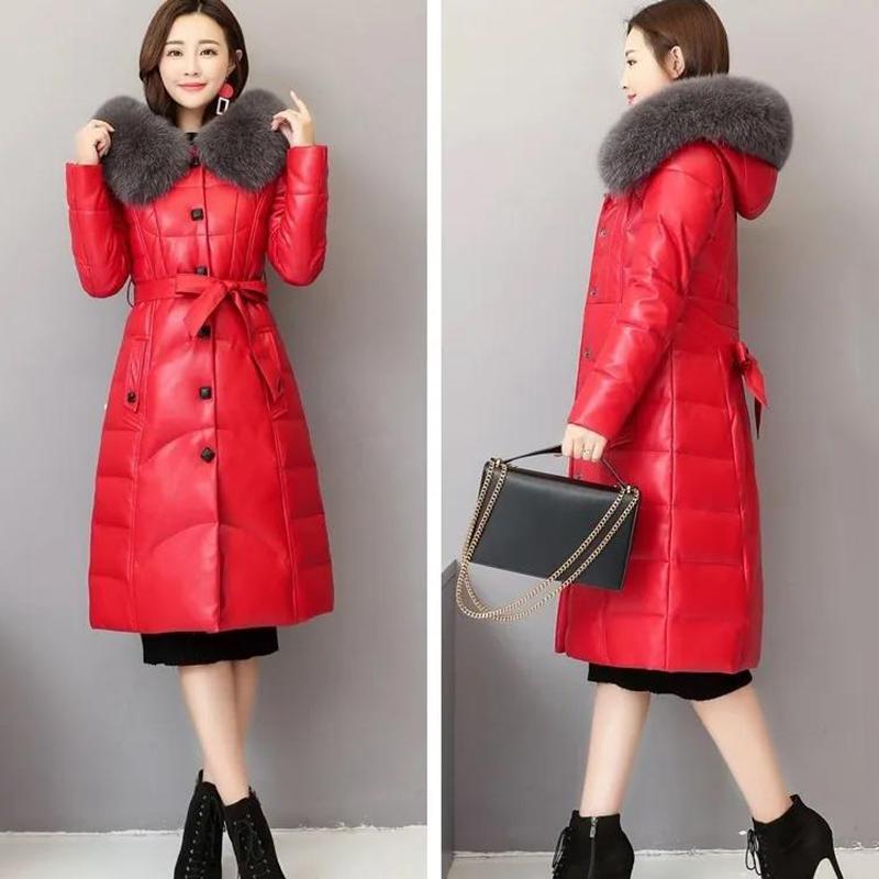 Women's Solid Color Embroidered Down Jacket Mid-length Korean Style Loose Thick Coat Warm Cotton Coat Large Fur Collar Winter Quilted Jacket