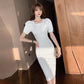 Goddess Fan OL Temperament Slim Slimming Professional Skirt Summer Dress Female Short-sleeved Square Neck Bag Hip Dress