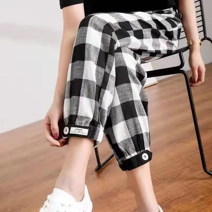 Harlan Pants Women's Loose and Wild Trend Short Autumn and Winter Beam Feet Plaid Casual Leggings