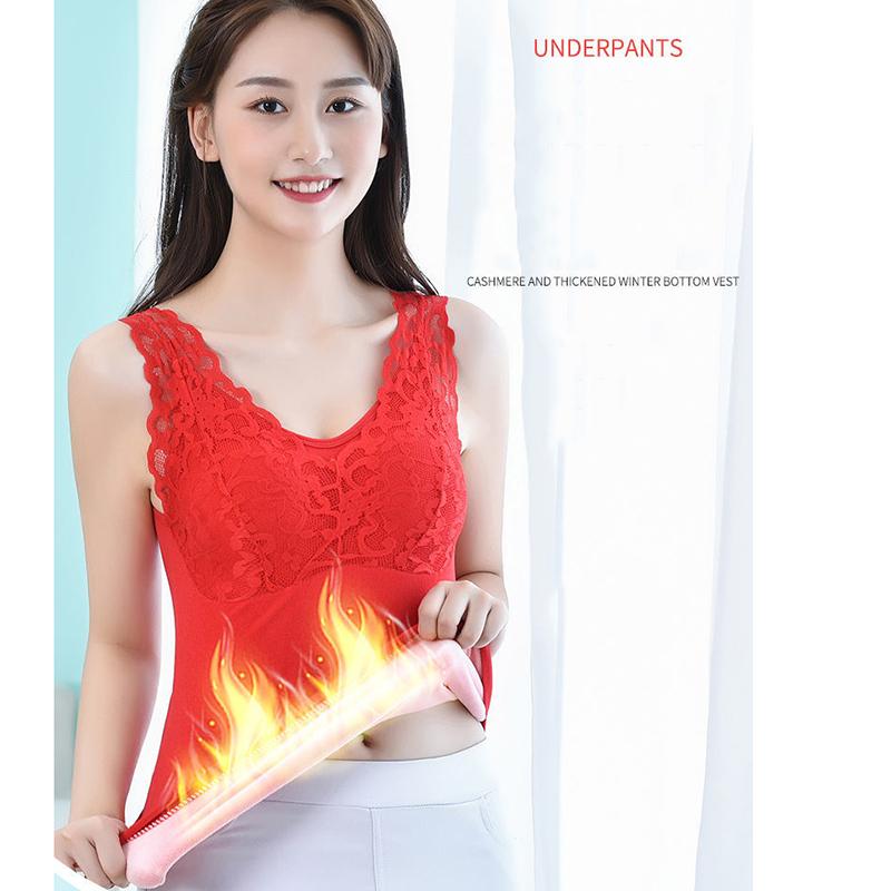 Women's Thermal Vest Plus Velvet Thick Lace Thermal Underwear Body Shaping Bottoming Shirt Ladies Thermal Underwear