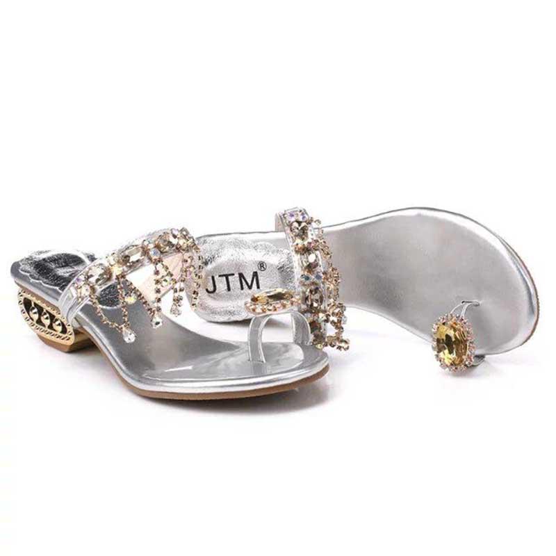 Size 34-41 Summer Women Outdoor Flat Bohemian Beach Flip Flops Wear-resistant Non-slip Office Lady Waterproof Diamond Sandals
