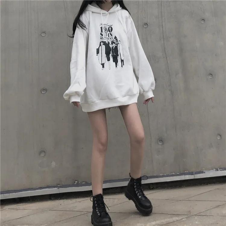 Women's Mid-Length Sweater Girl's Retro Thin Velvet Lazy Style Hooded Jacket Autumn and Winter Pullover Sweatshirts Casual Top