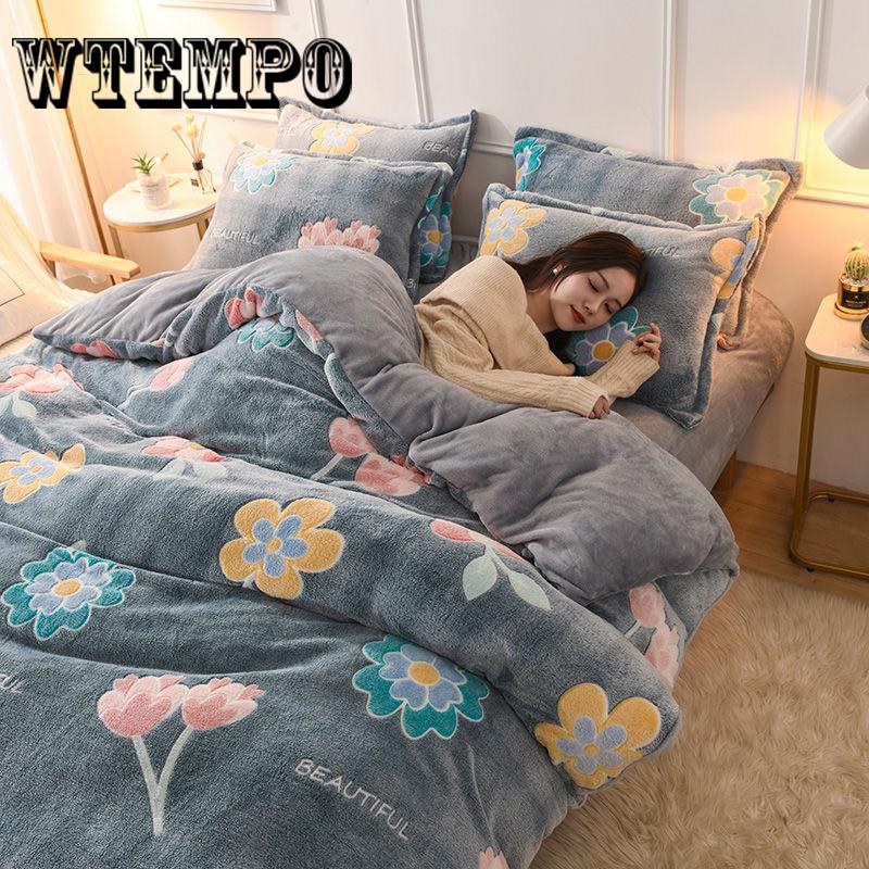 3pcs Winter Snow Fleece Four-piece Bedding Thick Velvet Coral Velvet Flannel Dormitory Duvet Cover