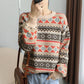 Round Neck Vintage Jacquard Woollen Sweater Women  Loose Outer Wear/bottoming  Knitted Pullover Top