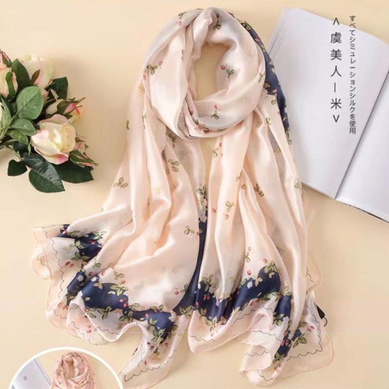 Printed Gauze Scarf Thin Versatile Warm Scarf Female Sunscreen Beach Towel Shawl Oversized Simple Temperament Silk Scarf Female