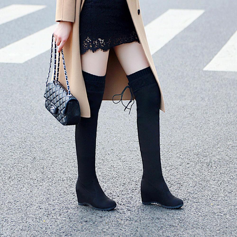Autumn Winter Increase Wedge Heel Over Knee Boots Women's Stretch Suede High Boots