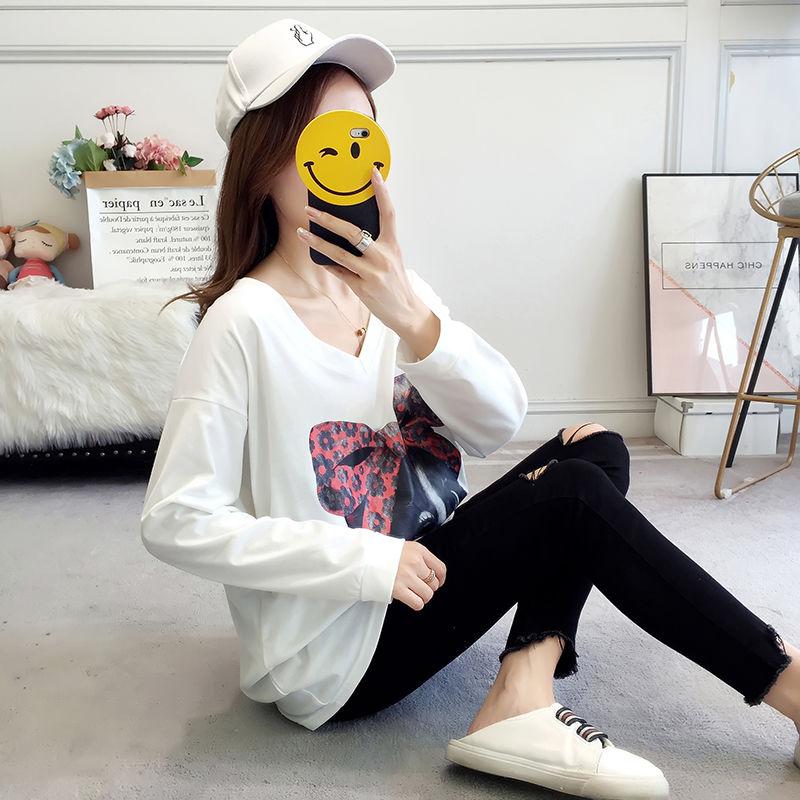 Spring and Autumn Korean Version Long-sleeved T-shirt Women's Large Size Loose Student Top Bottoming Shirt