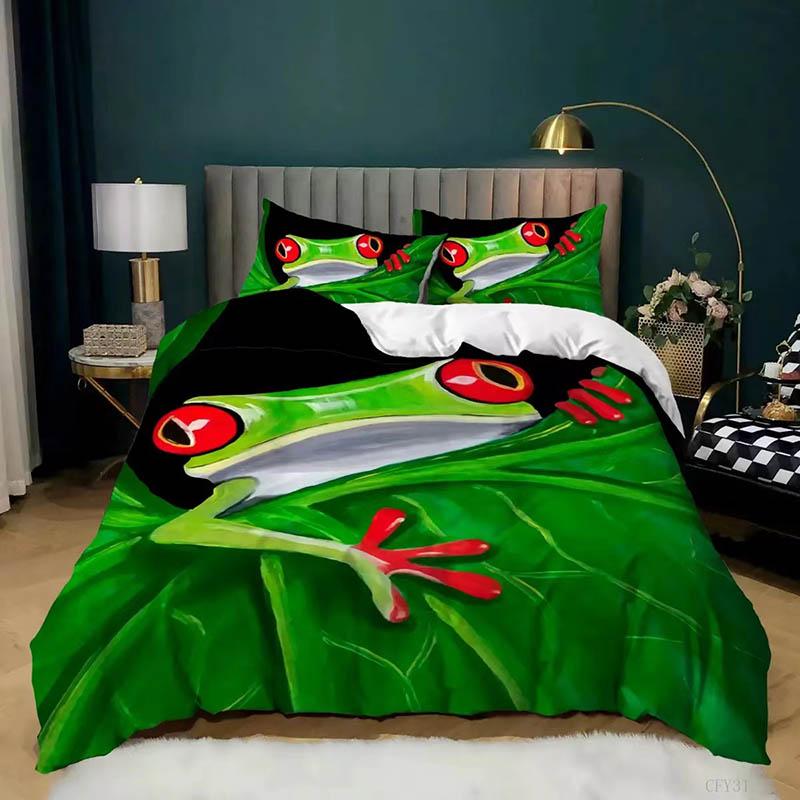 Funny Frog 3D Digital Printing Is Set of Pillow Socket Three-piece Bedding Suit