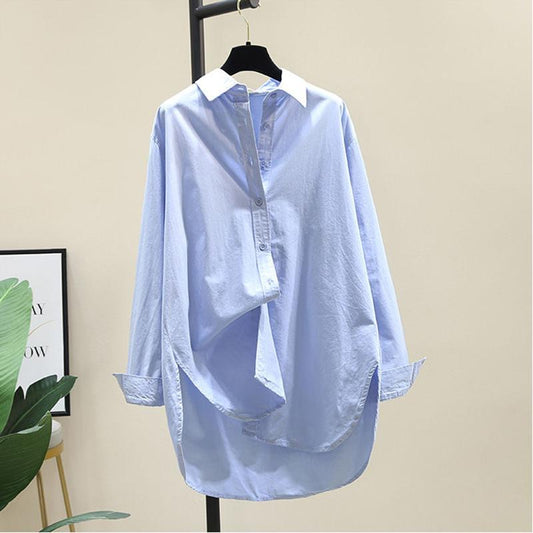 Women's Cotton Shirt with Long Sleeves and Loose Design The Fabric Is Soft Breathable and Sweat-absorbing Solid Color Shirt