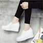 Women's 8cm Height-increasing White Shoes Single Shoes Real Cowhide Thick-soled Pedal Lazy Casual Shoes Flat-bottomed High-heeled Shoes for Students