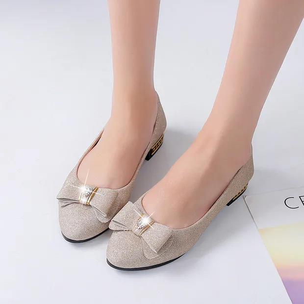 Spring and Summer Pointed Toe Low-heeled Professional Bow Flat Shoes Shallow Mouth Work Casual Shoes
