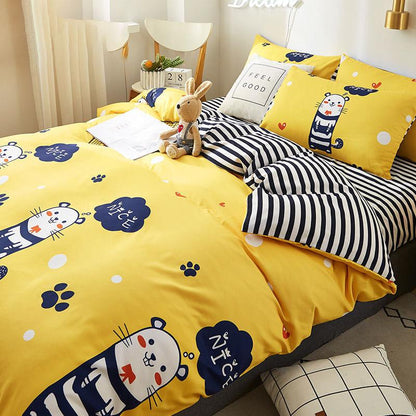 Four Seasons Simple Embroidery Four-piece Household Thickening Brushed Duvet Cover Dormitory Bedding Set