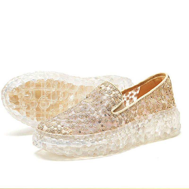 Platform Crystal Women's Shoes Summer One-step Lace All-match Loafers Casual Breathable Shoes