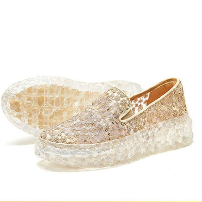 Platform Crystal Women's Shoes Summer One-step Lace All-match Loafers Casual Breathable Shoes