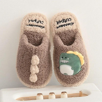 Children's Cotton Slippers Boys Cartoon New 4-10-year-old Boys Autumn and Winter Cute Winter Dinosaur Wool Slippers Parents and Children