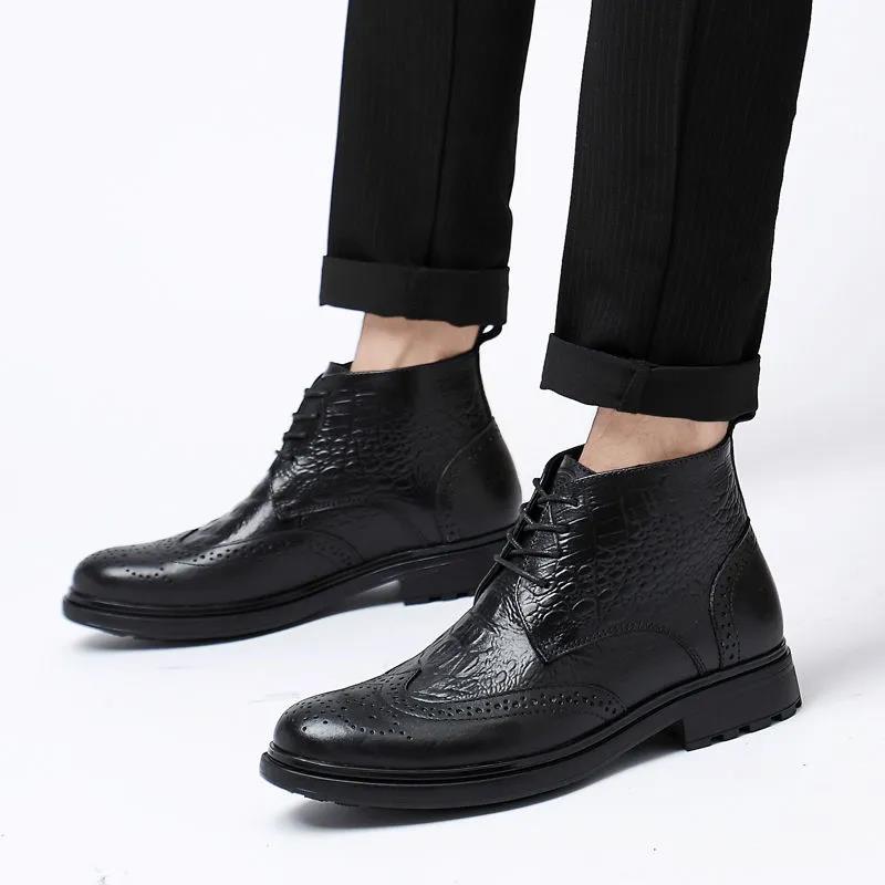 Martin Boots Men's Real Cowhide Mid-cut Boots Men's Casual Shoes Business Shoes Men's Boots Black Shoes