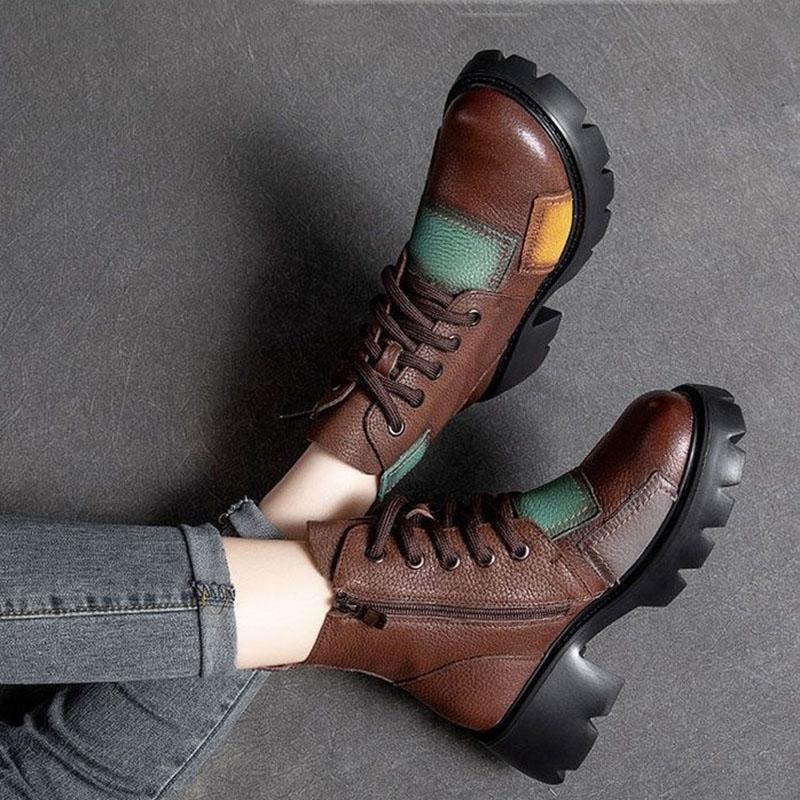 Thick-heeled Martin Boots Women's Spring and Autumn Soft Leather Color Short Boots High-heeled Waterproof Platform Retro Single Boot