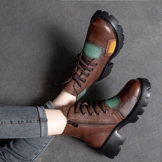 Thick-heeled Martin Boots Women's Spring and Autumn Soft Leather Color Short Boots High-heeled Waterproof Platform Retro Single Boot