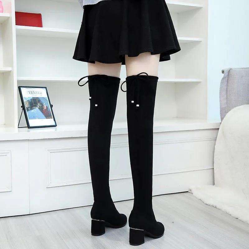 Women's Mid-heel High Boots Spring and Autumn Over The Knee Boots Thick Heel Women's Boots Summer Stretch Boots Plush Boots