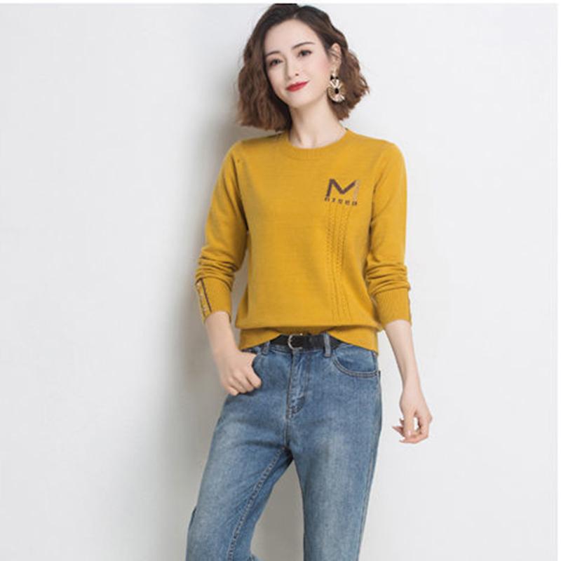 Spring  Autumn Round Neck Pullover Women's Short Loose Thin Long-sleeved Knitted Bottoming Shirt  Outer Wear