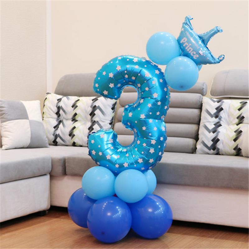 Pink Blue Foil Balloons Numbers 1 2 3 4 5 6 7 8 9 Pattern Birthday Party Decorations