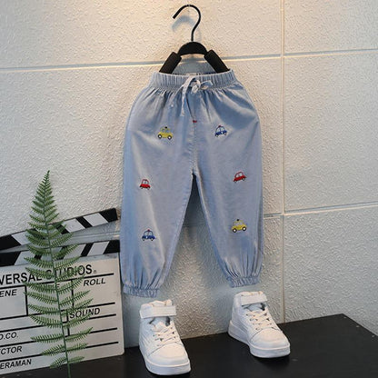 Children's Mosquito Pants Summer Thin Boys and Girls Sunscreen Jeans Breathable Leggings Car Embroidery Casual Pants