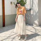 Three Layers Yarn Skirt Woman's Mid-length Elastic Waist Lace High Waist A-line Skirt Pleated Skirt  Fairy Tutu