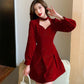 Spring and Autumn Women's Clothes Dating To Work Velvet High Sense Dress New Year Festive Hanging Neck Sexy Hollow Small Dress