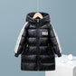 Children's White Duck Down Warm Down Jacket Mid-length Plus Velvet Padded Over The Knee Coat Winter