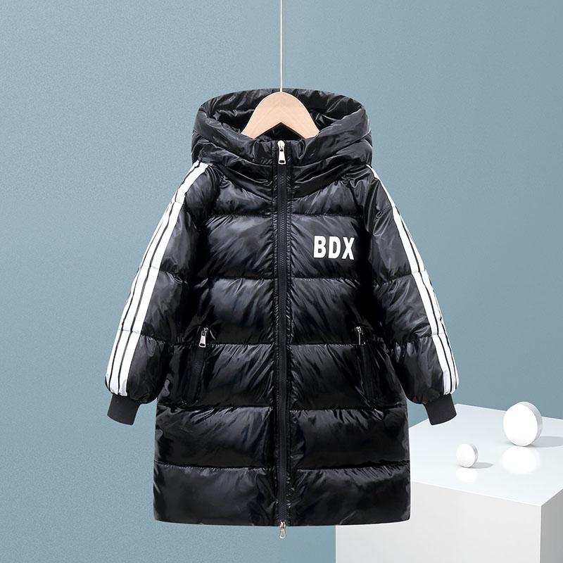 Children's White Duck Down Warm Down Jacket Mid-length Plus Velvet Padded Over The Knee Coat Winter