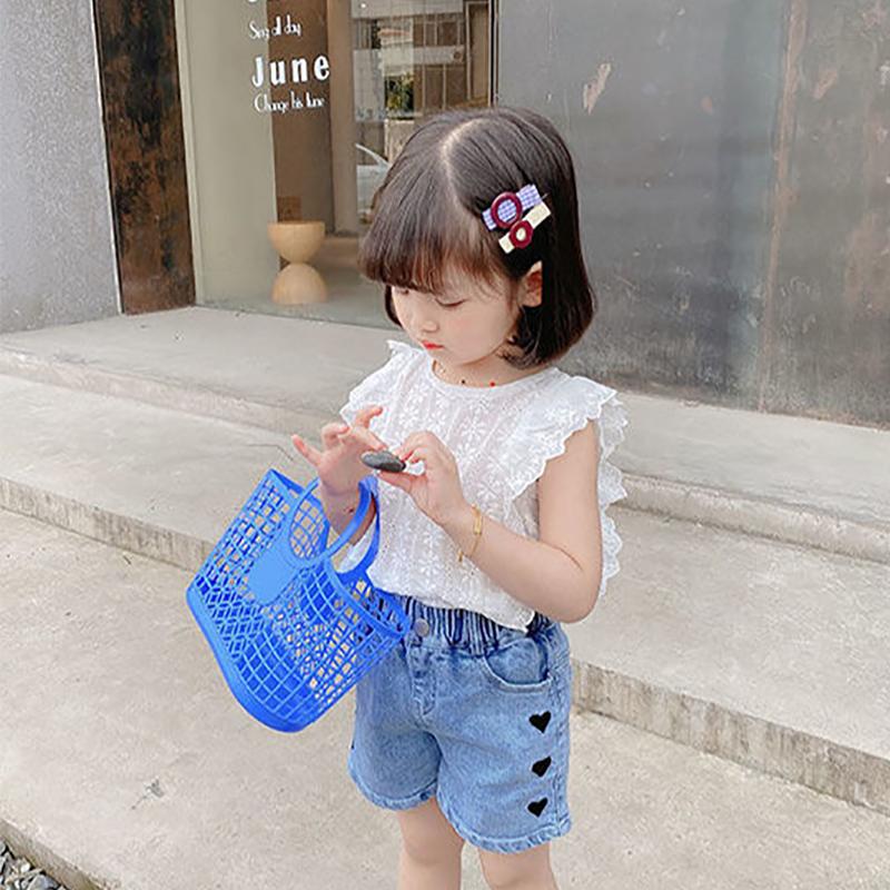 Girls' Summer Dress Foreign Style Shirt Baby Girl Round Neck Flower Shirt Korean Lace Sleeveless Top