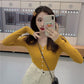 V-neck Solid Color Button Long-sleeved Knitted Bottoming Shirt Tops Women Spring and Autumn New Slim All-match Cardigan Casual Jacket