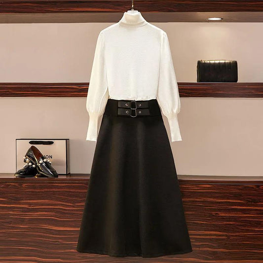 Set Autumn and Winter Turtleneck Sweater Knit Sweater College Style Dress Two-piece Suit Skirt Women
