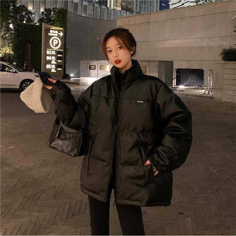 Leather Coat for Women Warm Winter Jackets Black Loose Casual Parkas 2021 Ins New Fashion Streetwear Harajuku Jacket Down Coats Ladies