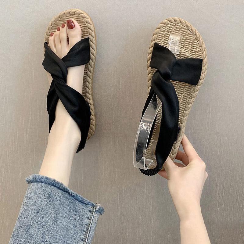 Retro Sandals Women Wild Linen Texture Summer Outdoor Beach Vacation Sandals Home Indoor Slippers