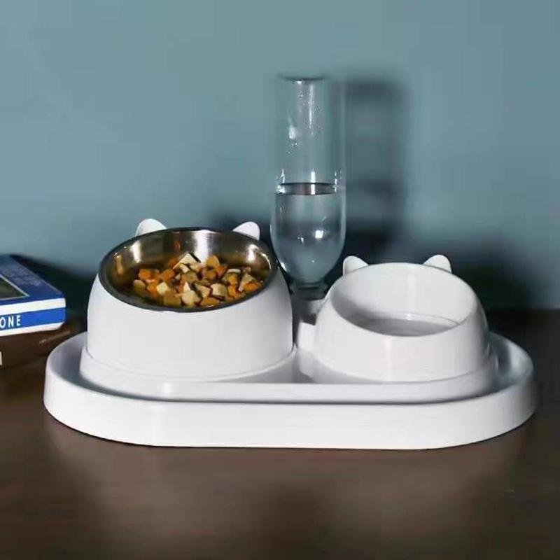 Dog Bowl with Stand Automatic Water Storage Dispenser Pet Cat Food Bowl 2-in-1 Splash-proof Water Container Elevated Removable