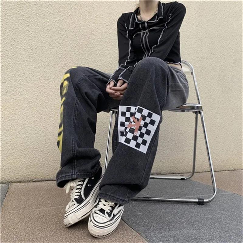 Trend Wild Graded Jeans Female INS High Waist Slim Casual Loose Straight Wide Leg Pants Trousers