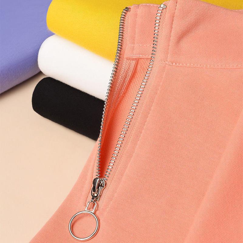 Stand-up Collar Sweater Women Spring and Autumn Small Short Half Zipper Loose Top