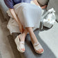7cm High-heel Sandals and Slippers Slope-heel Ladies Slippers Thick-soled Non-slip Leather Mother Shoes Beach Shoes Casual Shoes Outdoor Slippers