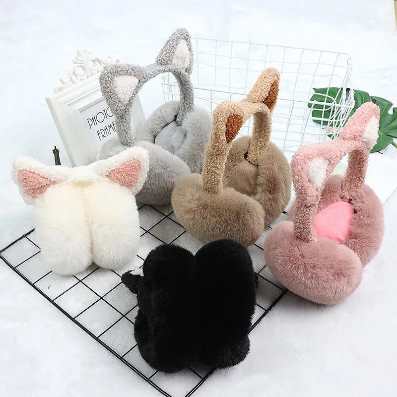 Women's Cute Cat Ears Foldable Earmuffs Korean Style Plush Ear Muffs Thickened Cold-proof Cartoon Earflap Winter Plush Ear Pad Cover Ear Protection