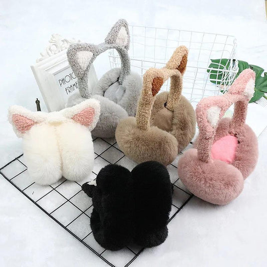 Women's Cute Cat Ears Foldable Earmuffs Korean Style Plush Ear Muffs Thickened Cold-proof Cartoon Earflap Winter Plush Ear Pad Cover Ear Protection