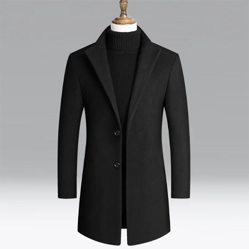 Men's Windbreaker Men's Mid-length Youth Thickened Plus Velvet Warm Woolen Windbreaker Jacket