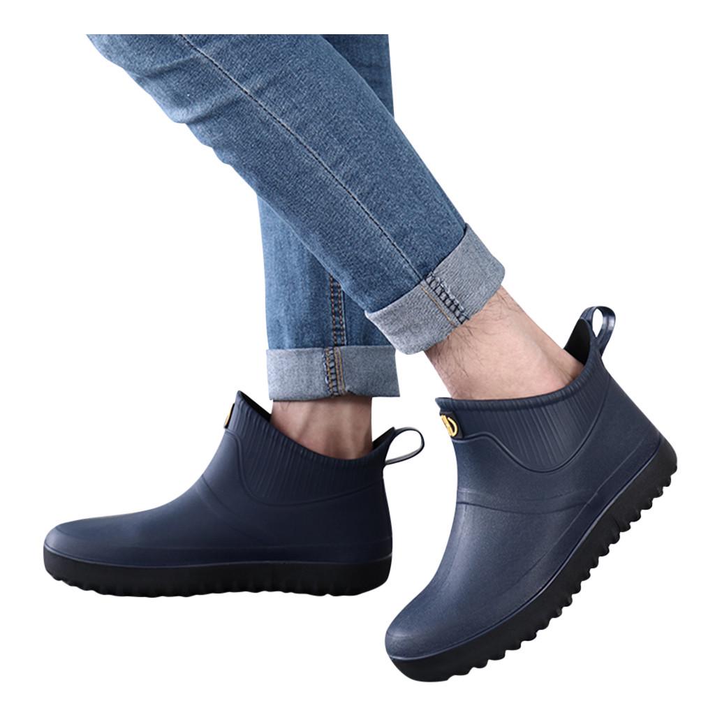 About1988 Men Fashion Casual Outdoor Waterproof Short Ankle Rain Boots Slip On Water Shoes
