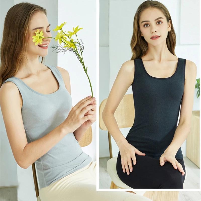 Winter Underwear Women Thermal Body Tops Vest with Padded Slim Sleeveless Crew Neck Wool Thermals Sexy Warm Clothes
