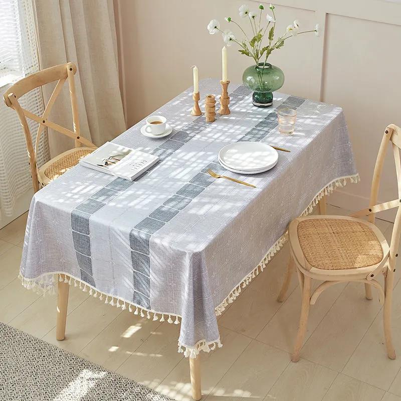 Waterproof and Oil-proof Table Cloth Rectangular Household Living Room Cotton and Linen Tablecloth