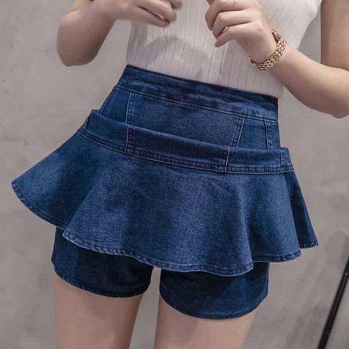 Pofulove Women Anti-light Denim Skirt Pants High Waist Slim Mermaid Hip Skirts Mini A-line Skirt