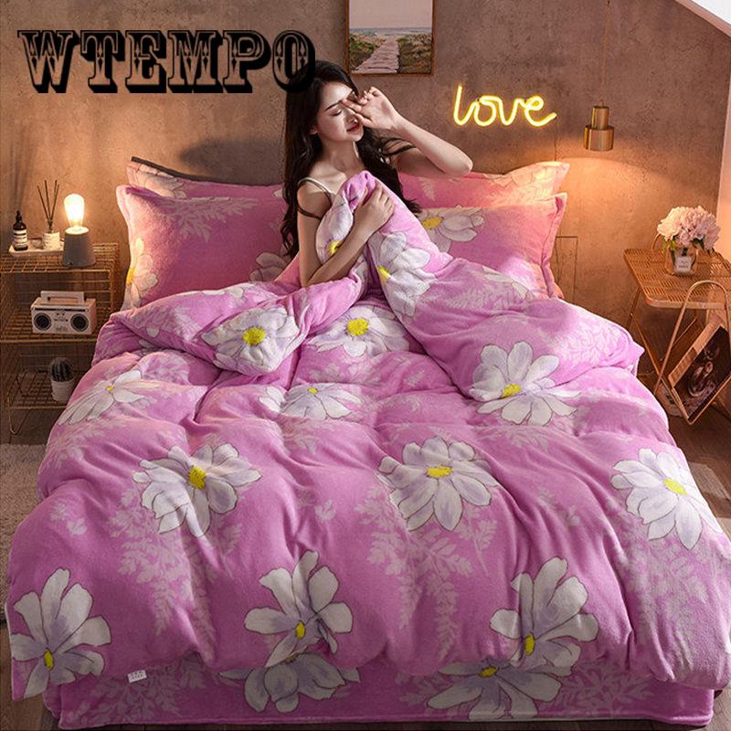 Flannel Cashmere Bedding Set Duvet Cover Pillowcase Sheets 4pcs Winter Warm Comforter Sets