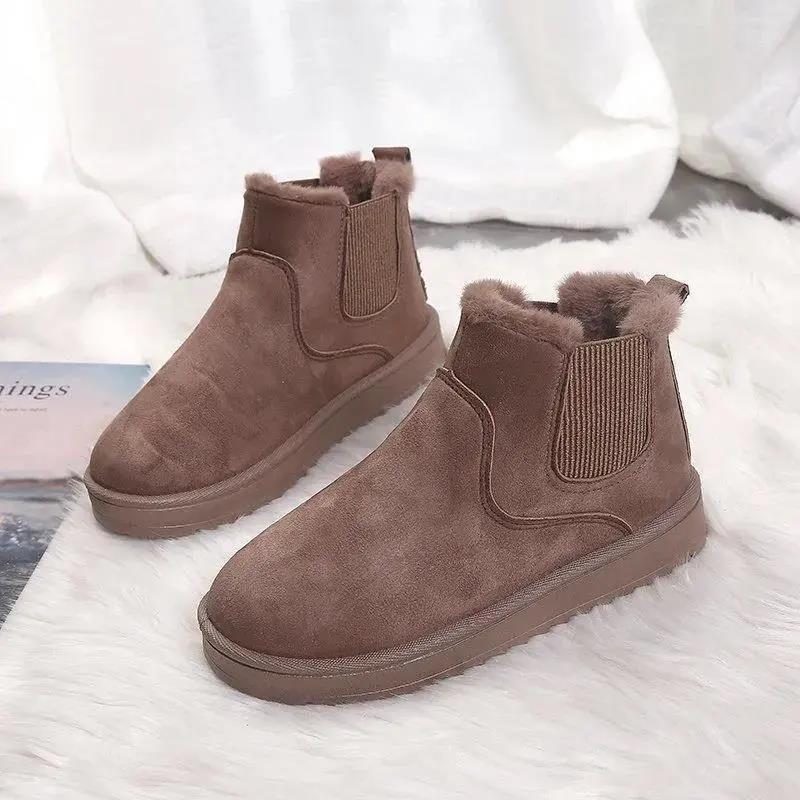 Snow Boots Women's Short Tube One Pedal Thick Bread Shoes Winter Warmth Plus Velvet Thick Wild Student Non-slip Cotton Shoes