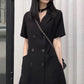 Black Dress Women's Cool Girl Summer Dress Short Sleeve Turn-down Collar Knee-length Daily Wear Office Dating Party
